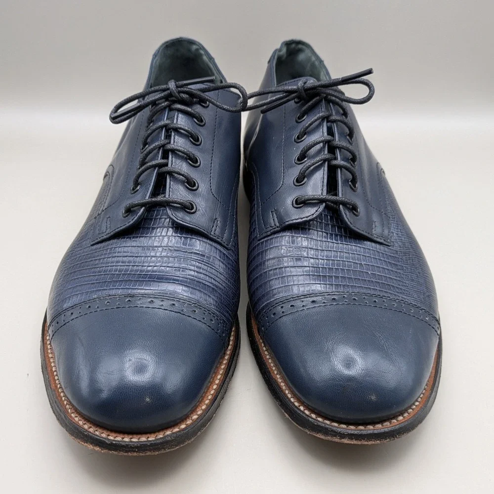 Stacy Adams Madison Navy Blue Leather Lizard Embossed Cap Toe Oxfords Mens 10 D